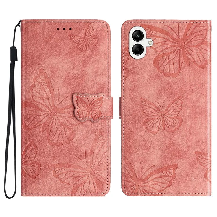 For Samsung Galaxy A05 4G Case Butterfly Imprinted PU Leather Anti-drop Phone Cover with Strap