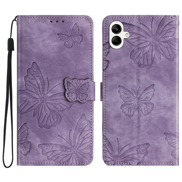 For Samsung Galaxy A05 4G Case Butterfly Imprinted PU Leather Anti-drop Phone Cover with Strap