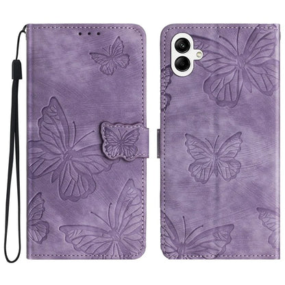 For Samsung Galaxy A05 4G Case Butterfly Imprinted PU Leather Anti-drop Phone Cover with Strap