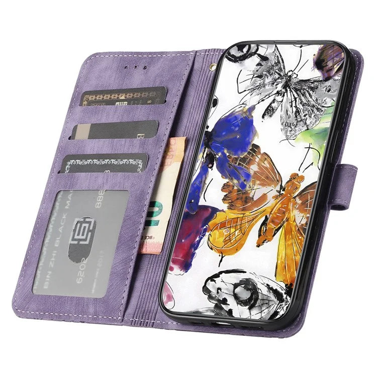 For Samsung Galaxy A05 4G Case Butterfly Imprinted PU Leather Anti-drop Phone Cover with Strap