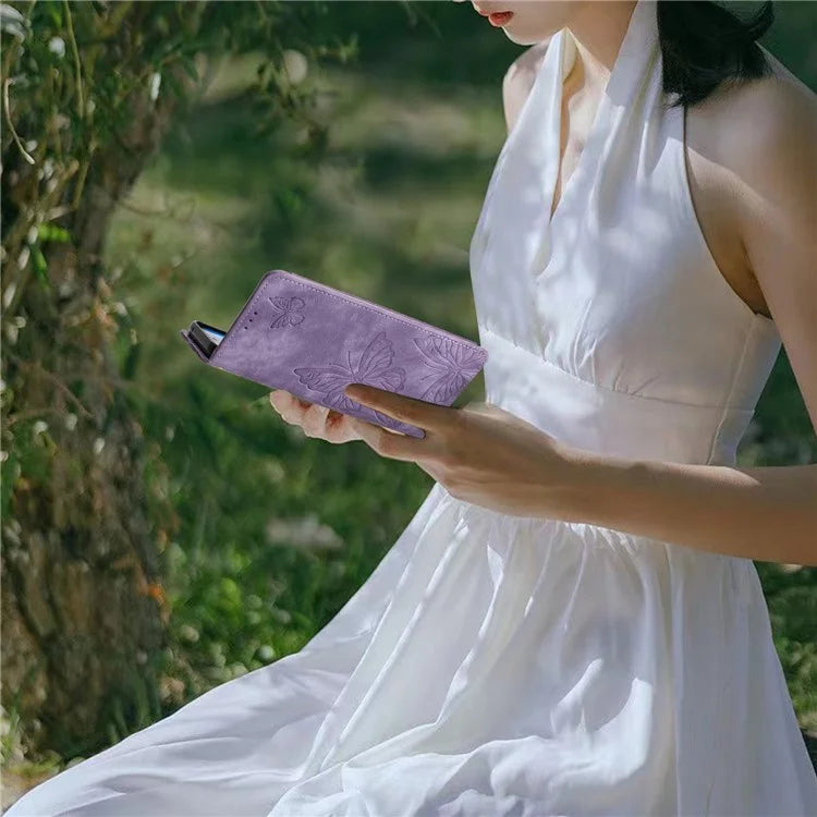 For Samsung Galaxy A05 4G Case Butterfly Imprinted PU Leather Anti-drop Phone Cover with Strap