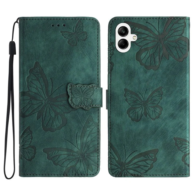 For Samsung Galaxy A05 4G Case Butterfly Imprinted PU Leather Anti-drop Phone Cover with Strap