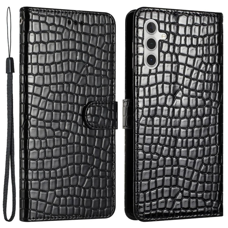 For Samsung Galaxy A15 5G Case PU Leather Crocodile Texture Phone Cover Wallet Stand Shell with Strap
