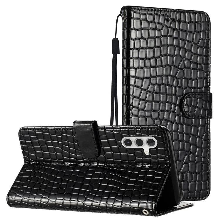 For Samsung Galaxy A15 5G Case PU Leather Crocodile Texture Phone Cover Wallet Stand Shell with Strap