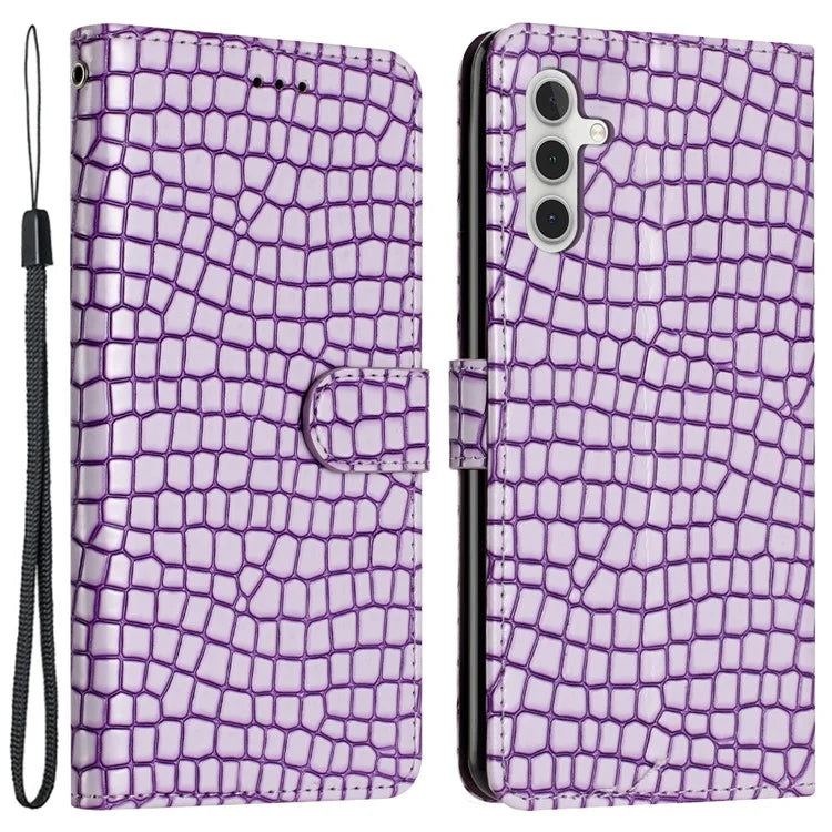 For Samsung Galaxy A15 5G Case PU Leather Crocodile Texture Phone Cover Wallet Stand Shell with Strap