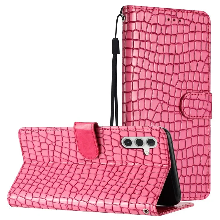 For Samsung Galaxy A15 5G Case PU Leather Crocodile Texture Phone Cover Wallet Stand Shell with Strap