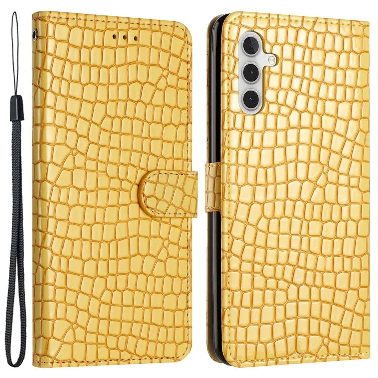For Samsung Galaxy A15 5G Case PU Leather Crocodile Texture Phone Cover Wallet Stand Shell with Strap