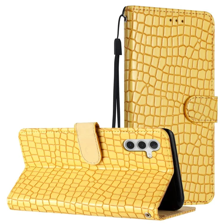 For Samsung Galaxy A15 5G Case PU Leather Crocodile Texture Phone Cover Wallet Stand Shell with Strap
