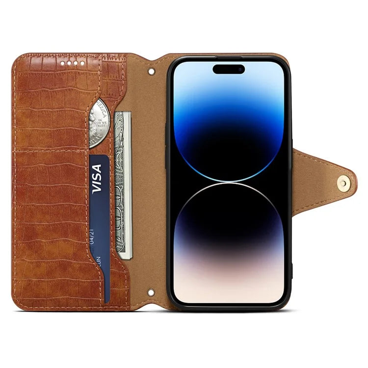 For iPhone 14 Pro Case Crocodile Texture Wallet PU Leather Phone Cover
