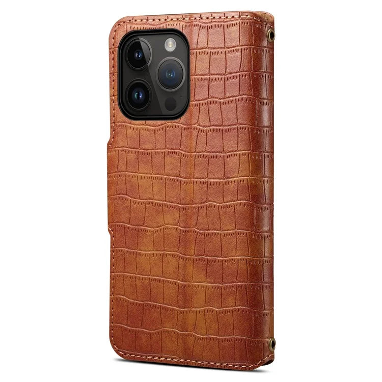 For iPhone 14 Pro Case Crocodile Texture Wallet PU Leather Phone Cover