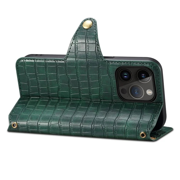 For iPhone 15 Pro Case Crocodile Texture Leather Wallet Stand Cover