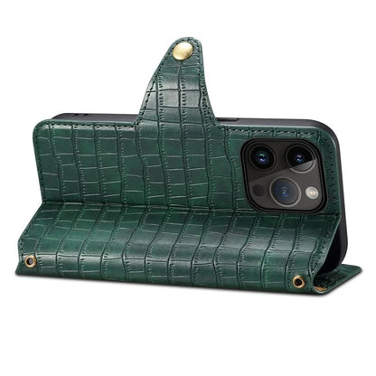 For iPhone 15 Pro Case Crocodile Texture Leather Wallet Stand Cover