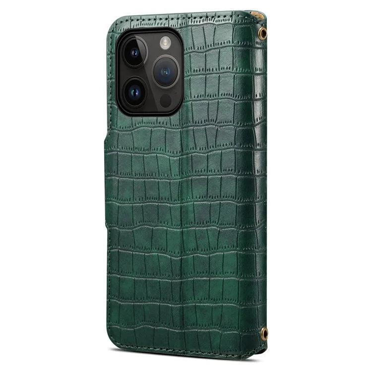 For iPhone 15 Pro Case Crocodile Texture Leather Wallet Stand Cover