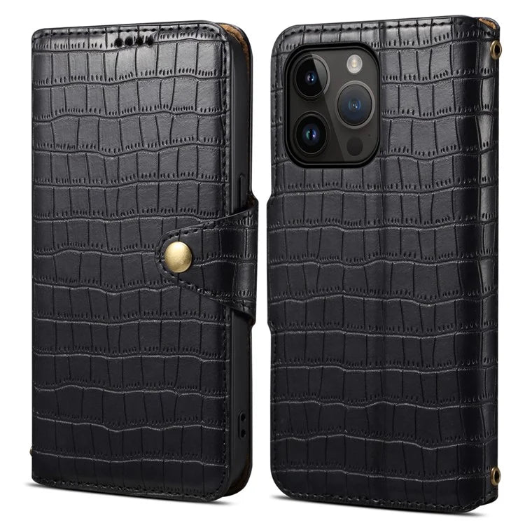For iPhone 15 Pro Case Crocodile Texture Leather Wallet Stand Cover