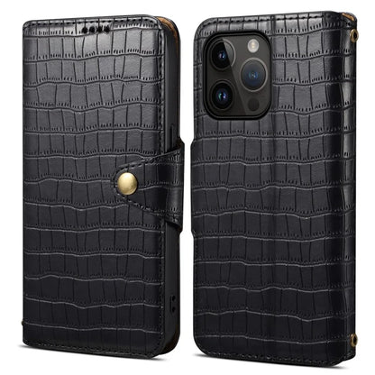 For iPhone 15 Pro Case Crocodile Texture Leather Wallet Stand Cover