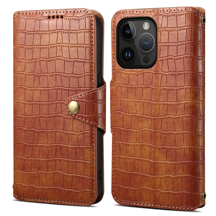 For iPhone 15 Pro Case Crocodile Texture Leather Wallet Stand Cover