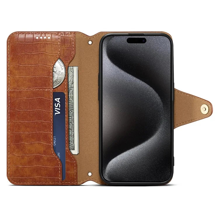 For iPhone 15 Pro Case Crocodile Texture Leather Wallet Stand Cover
