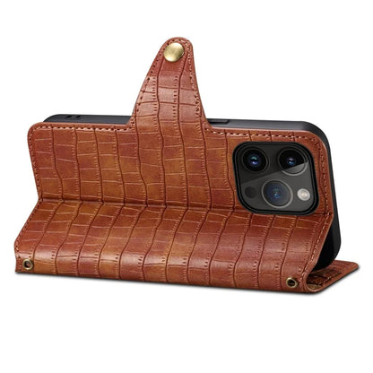 For iPhone 15 Pro Case Crocodile Texture Leather Wallet Stand Cover
