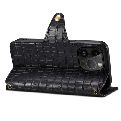 For iPhone 15 Pro Max Leather Case Crocodile Texture Phone Wallet Cover