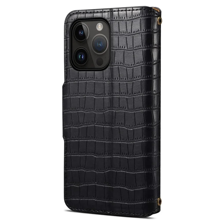For iPhone 15 Pro Max Leather Case Crocodile Texture Phone Wallet Cover