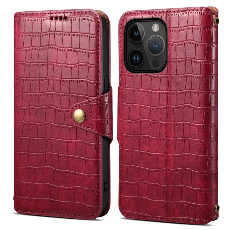 For iPhone 15 Pro Max Leather Case Crocodile Texture Phone Wallet Cover