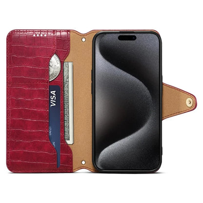 For iPhone 15 Pro Max Leather Case Crocodile Texture Phone Wallet Cover