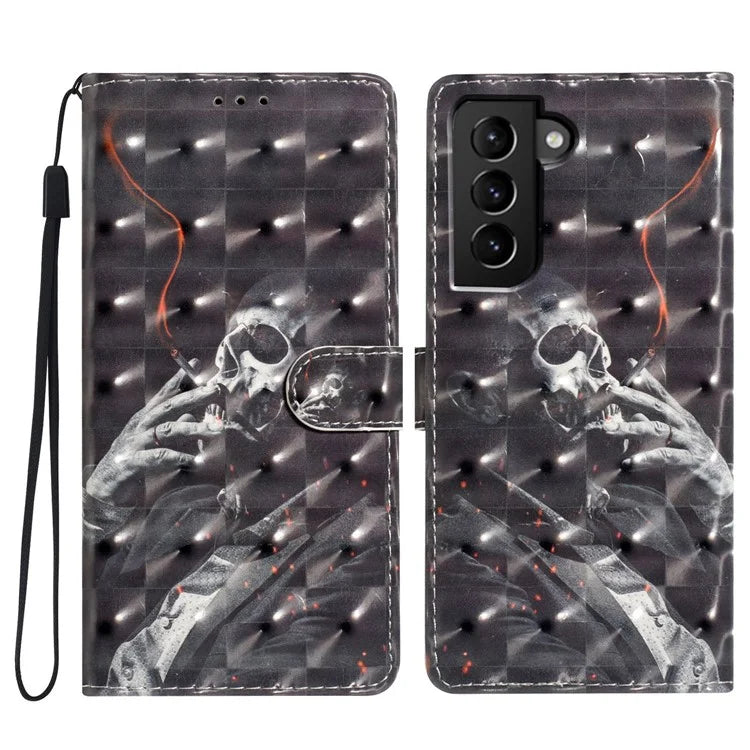 For Samsung Galaxy S22 5G Case PU Leather 3D Pattern Print Phone Stand Cover