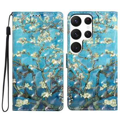 For Samsung Galaxy S22 Ultra 5G Leather Case 3D Pattern Printed Cellphone Stand Cover