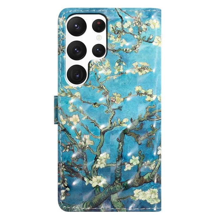 For Samsung Galaxy S22 Ultra 5G Leather Case 3D Pattern Printed Cellphone Stand Cover