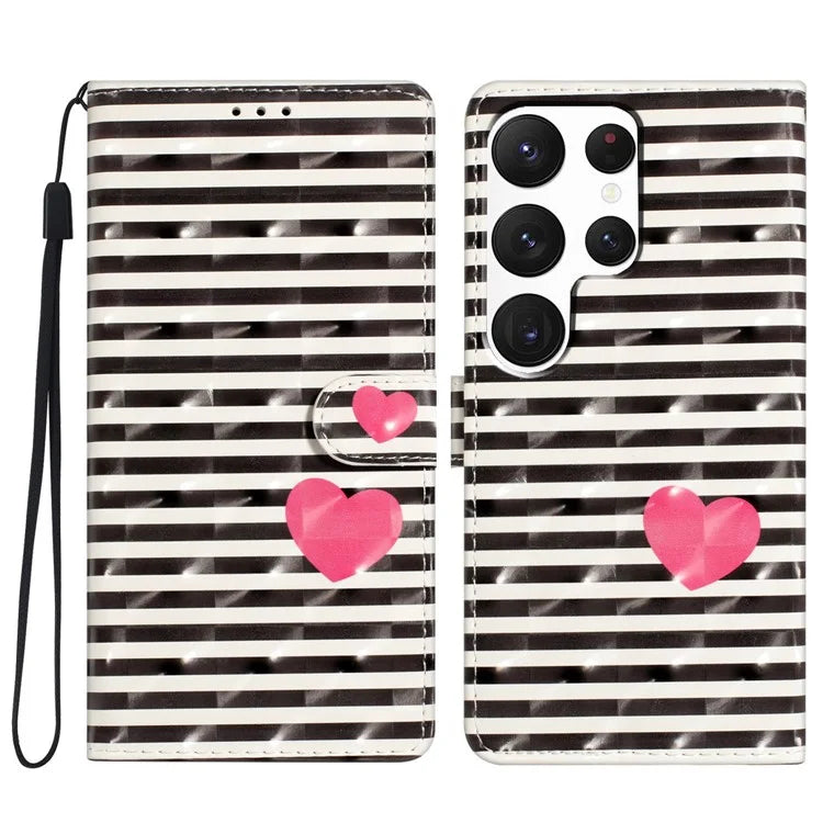 For Samsung Galaxy S22 Ultra 5G Leather Case 3D Pattern Printed Cellphone Stand Cover