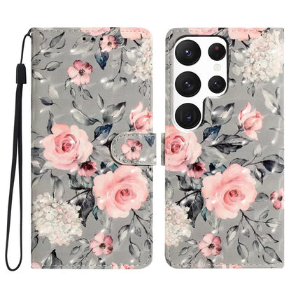 For Samsung Galaxy S22 Ultra 5G Leather Case 3D Pattern Printed Cellphone Stand Cover