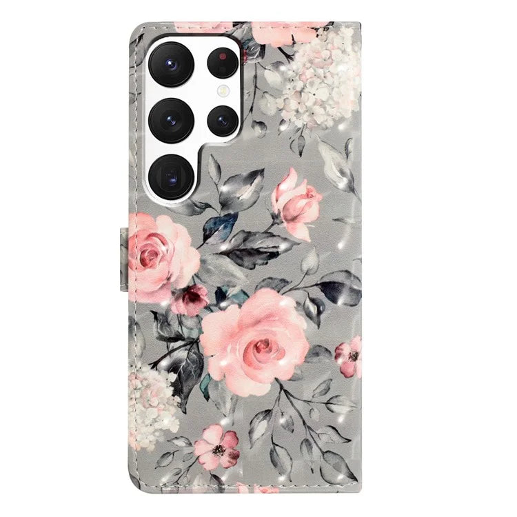 For Samsung Galaxy S22 Ultra 5G Leather Case 3D Pattern Printed Cellphone Stand Cover