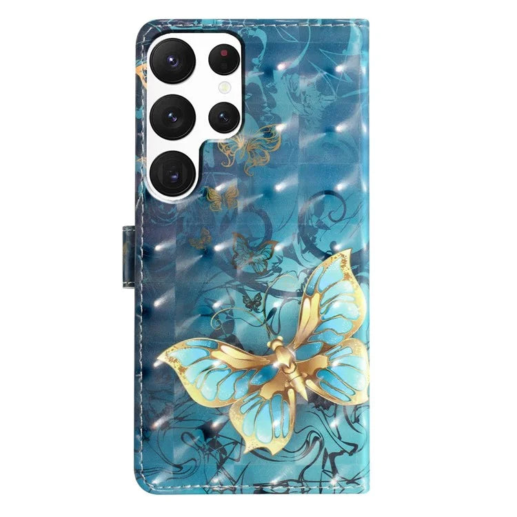 For Samsung Galaxy S22 Ultra 5G Leather Case 3D Pattern Printed Cellphone Stand Cover