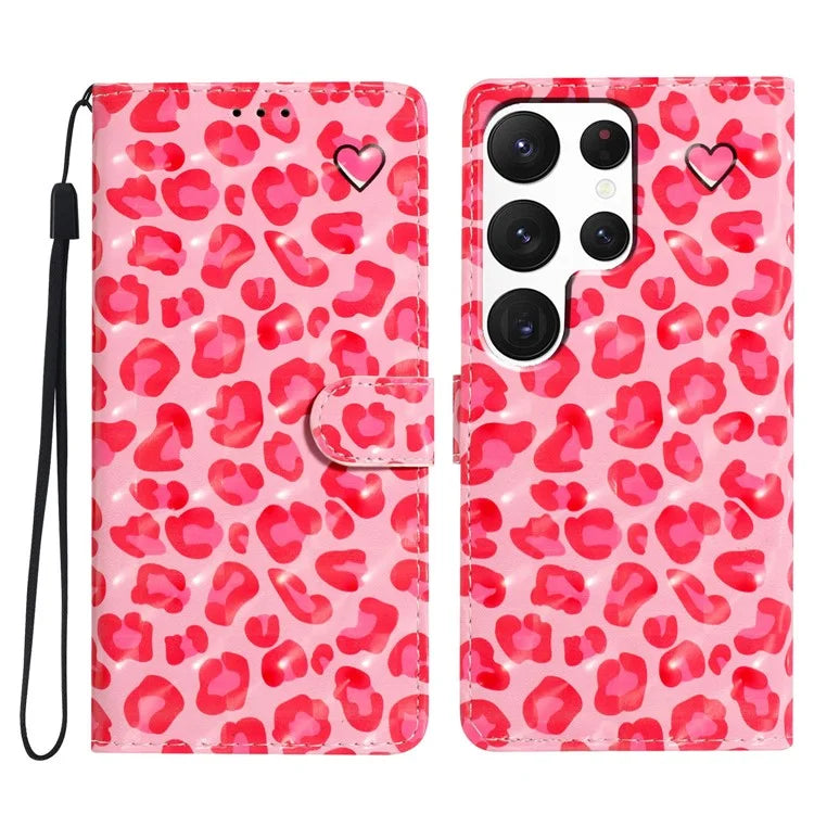 For Samsung Galaxy S22 Ultra 5G Leather Case 3D Pattern Printed Cellphone Stand Cover