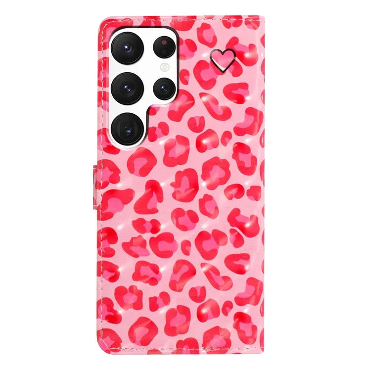 For Samsung Galaxy S22 Ultra 5G Leather Case 3D Pattern Printed Cellphone Stand Cover
