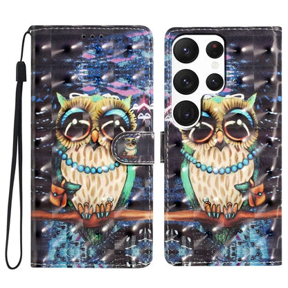 For Samsung Galaxy S22 Ultra 5G Leather Case 3D Pattern Printed Cellphone Stand Cover