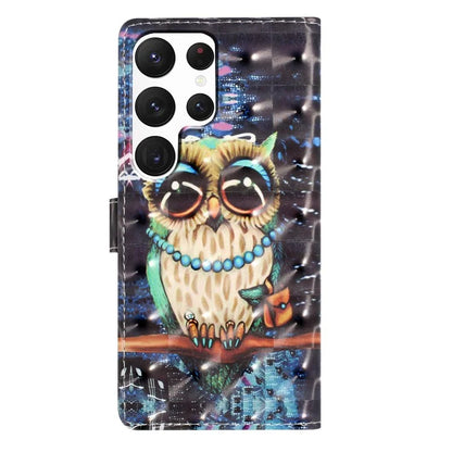 For Samsung Galaxy S22 Ultra 5G Leather Case 3D Pattern Printed Cellphone Stand Cover