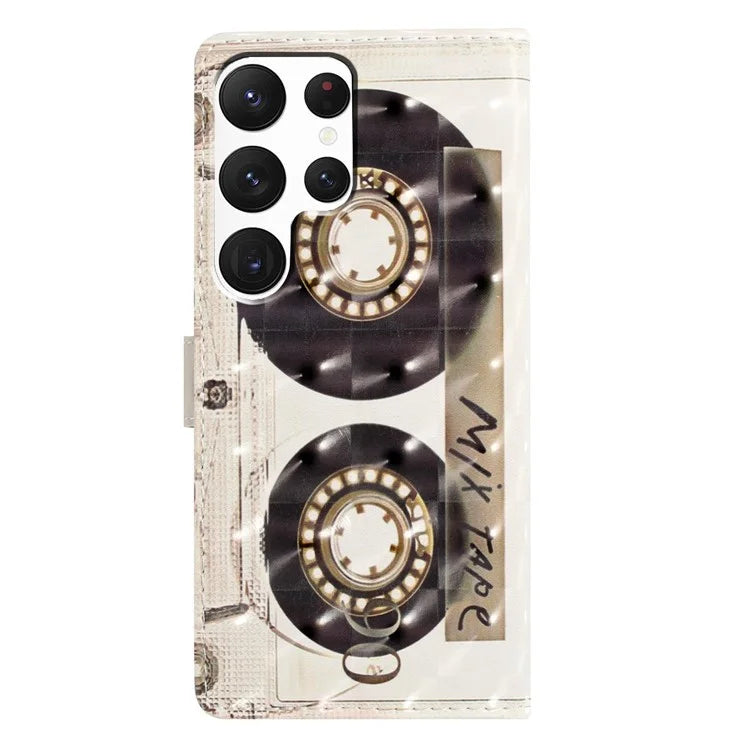 For Samsung Galaxy S22 Ultra 5G Leather Case 3D Pattern Printed Cellphone Stand Cover