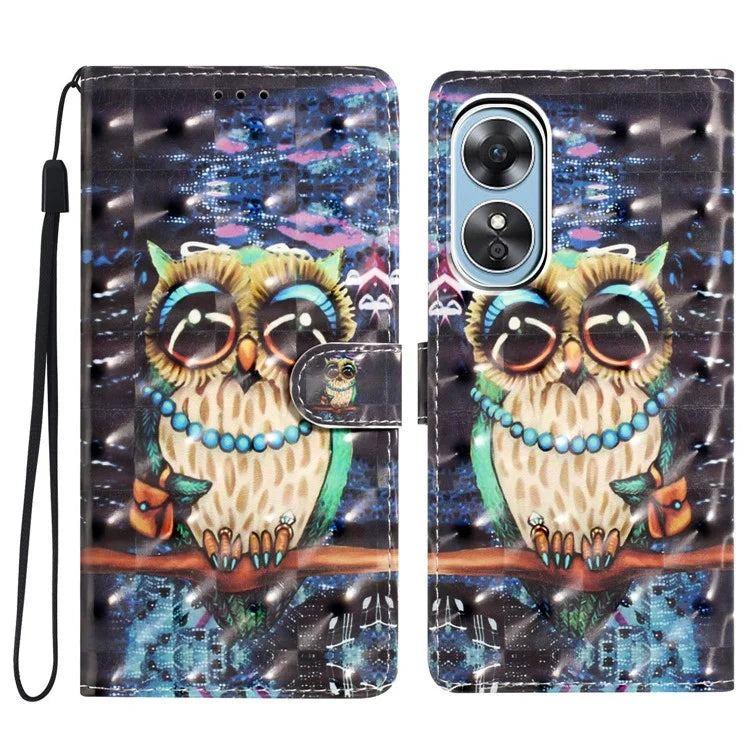 For Oppo A17 4G Leather Case 3D Pattern Printing Phone Cover with Wallet