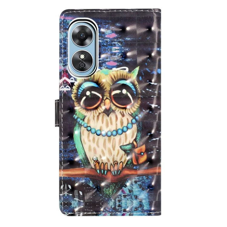 For Oppo A17 4G Leather Case 3D Pattern Printing Phone Cover with Wallet