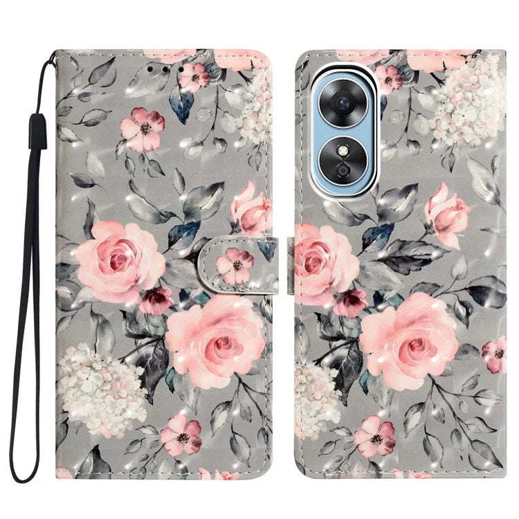 For Oppo A17 4G Leather Case 3D Pattern Printing Phone Cover with Wallet