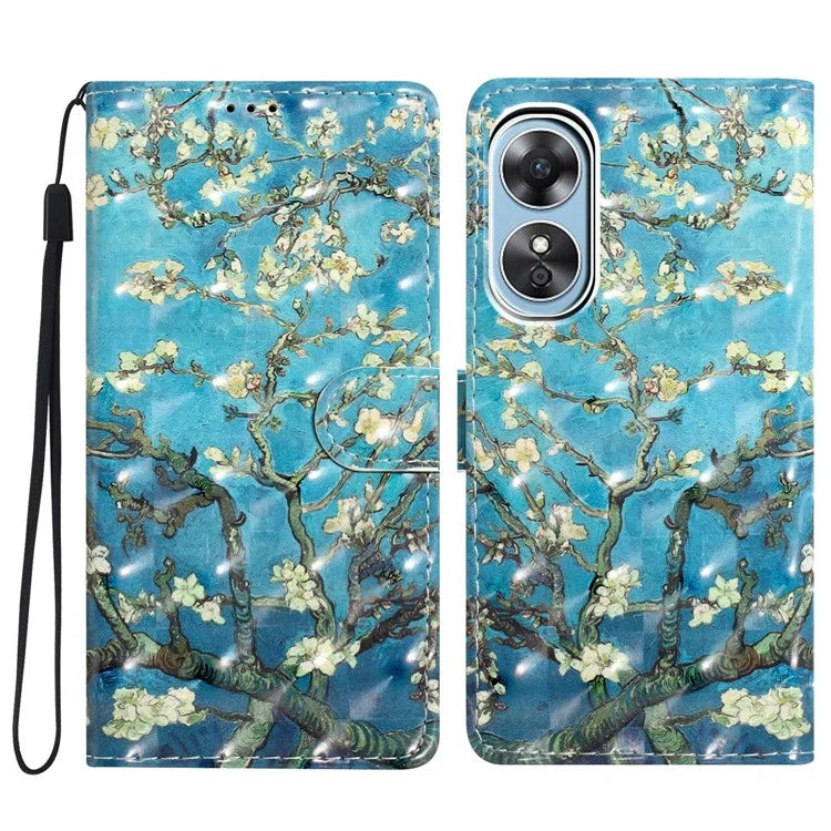For Oppo A17 4G Leather Case 3D Pattern Printing Phone Cover with Wallet