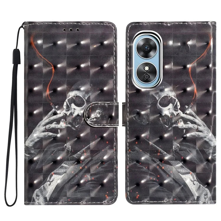 For Oppo A17 4G Leather Case 3D Pattern Printing Phone Cover with Wallet