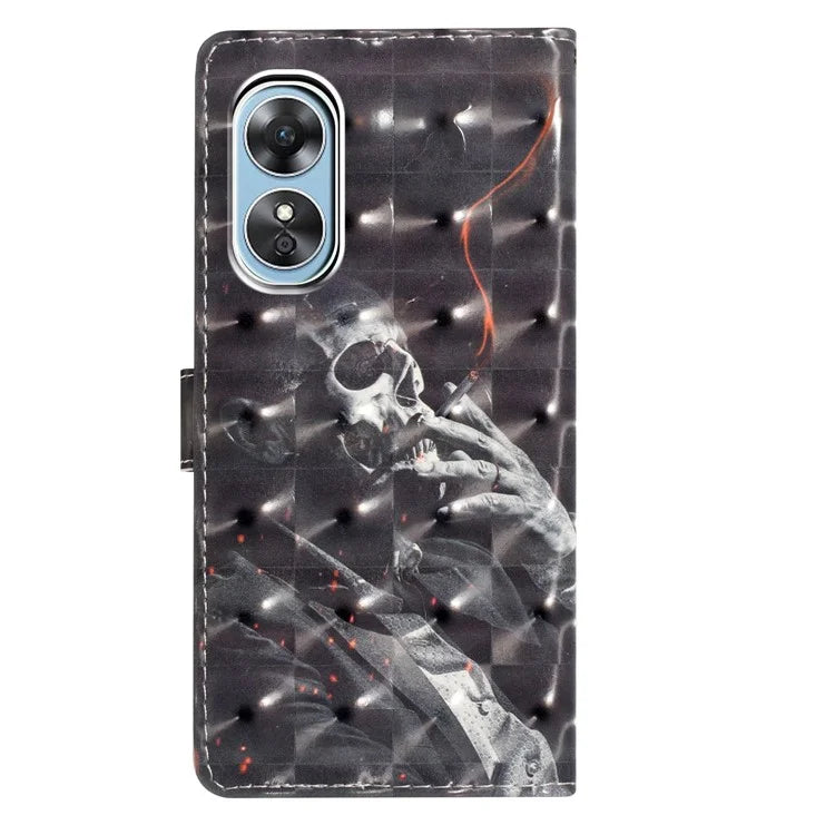 For Oppo A17 4G Leather Case 3D Pattern Printing Phone Cover with Wallet