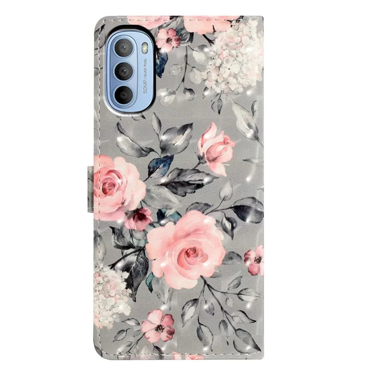 For Motorola Moto G52 4G Case PU Leather 3D Pattern Flip Shockproof Phone Cover