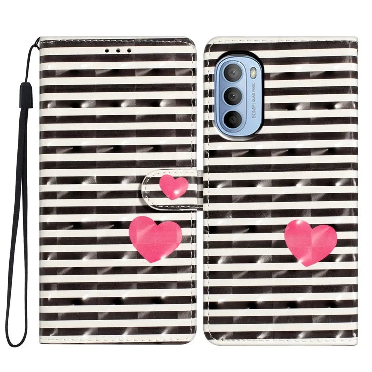 For Motorola Moto G52 4G Case PU Leather 3D Pattern Flip Shockproof Phone Cover