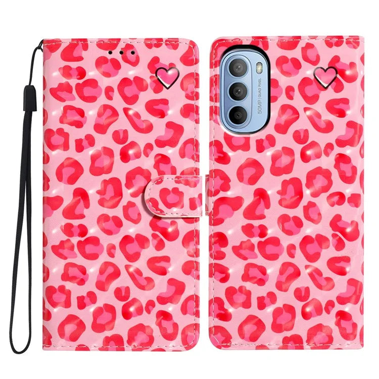 For Motorola Moto G52 4G Case PU Leather 3D Pattern Flip Shockproof Phone Cover