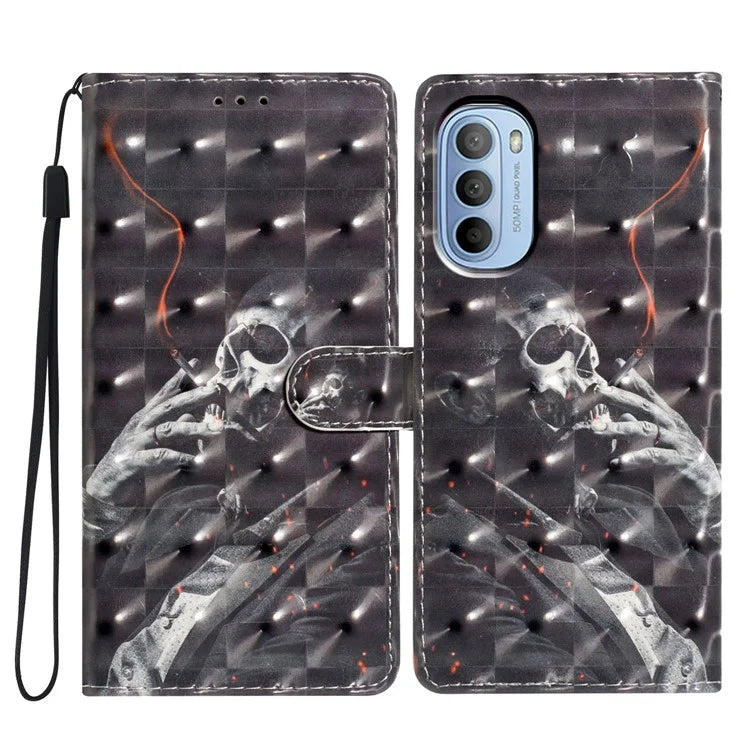 For Motorola Moto G52 4G Case PU Leather 3D Pattern Flip Shockproof Phone Cover
