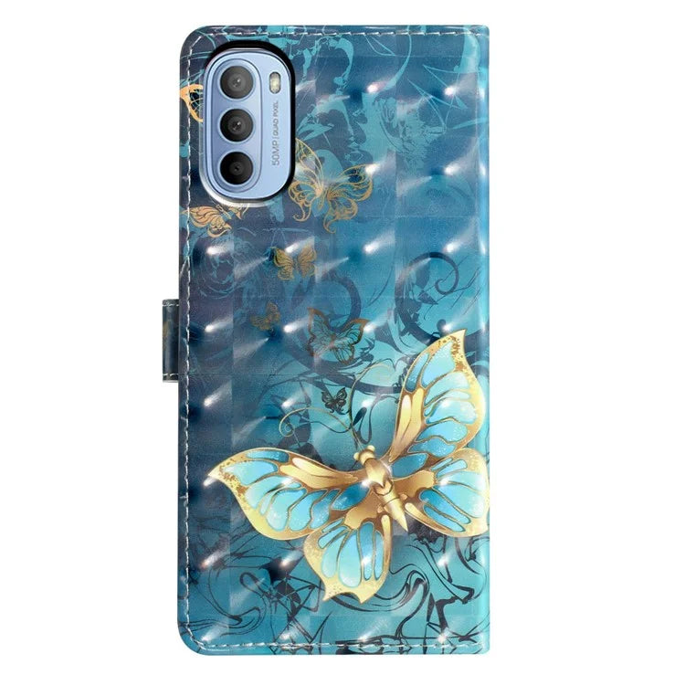 For Motorola Moto G52 4G Case PU Leather 3D Pattern Flip Shockproof Phone Cover