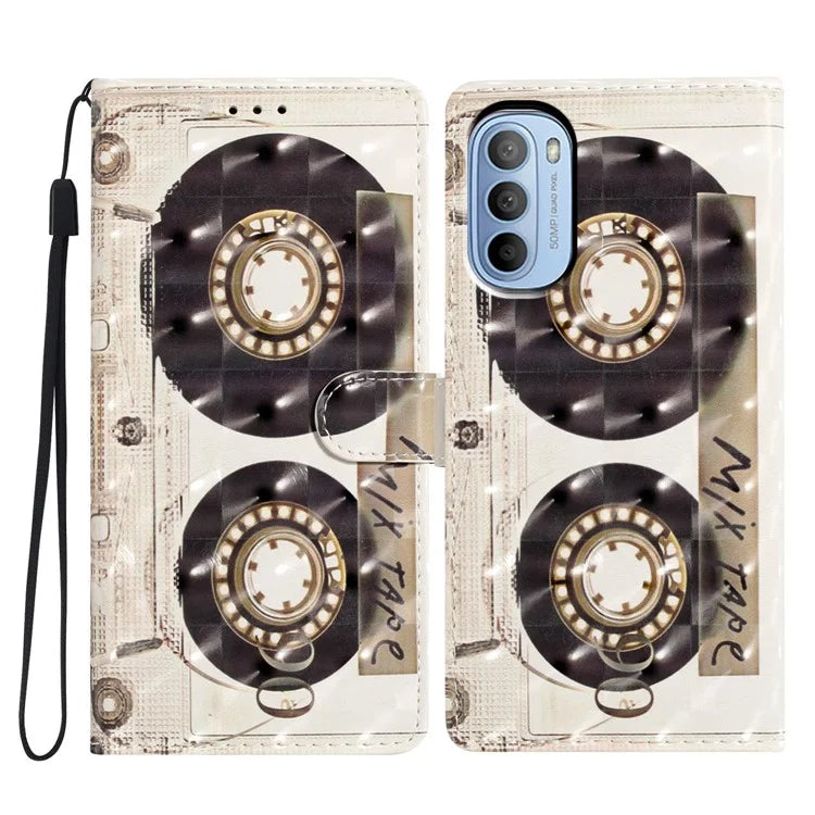 For Motorola Moto G52 4G Case PU Leather 3D Pattern Flip Shockproof Phone Cover